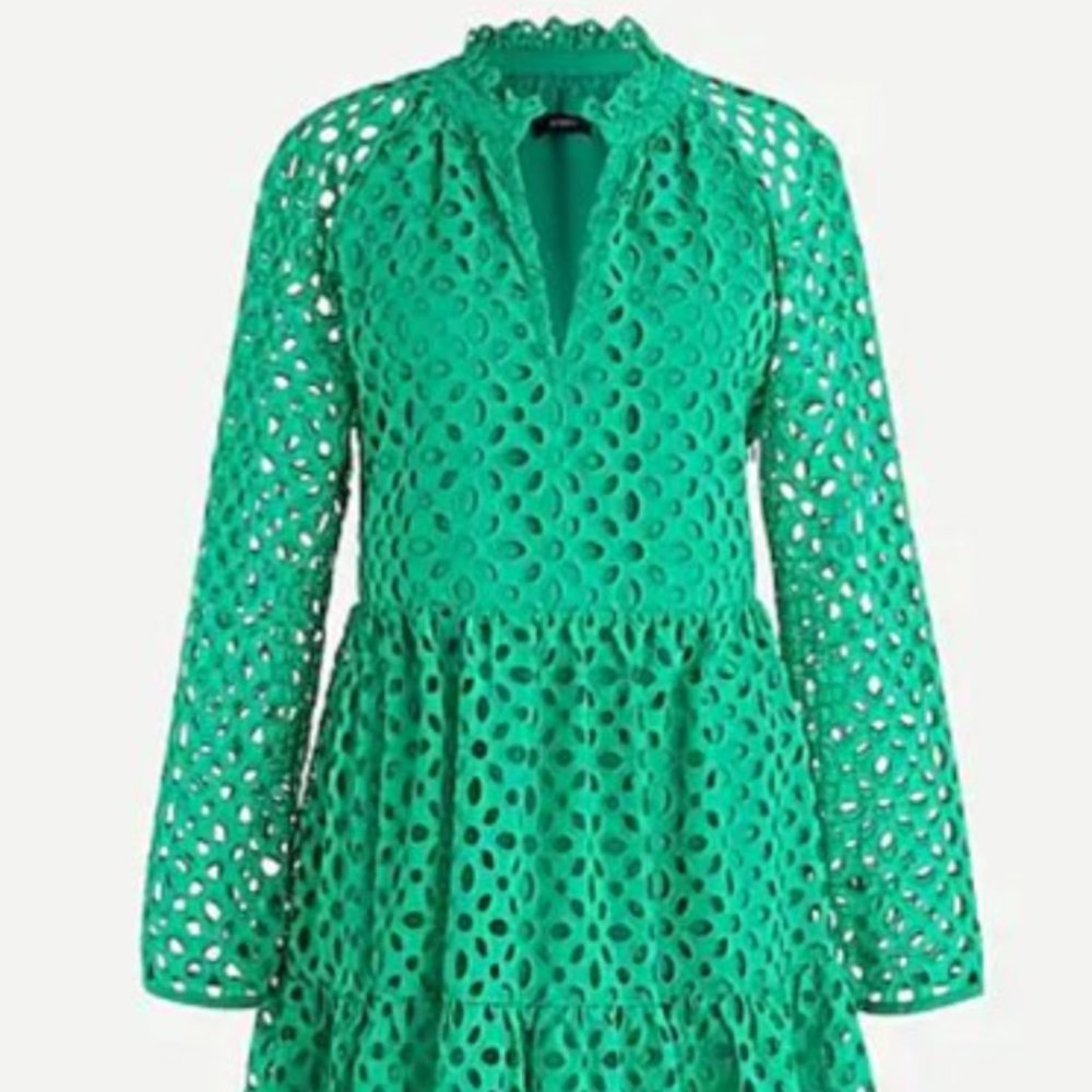 NWT JCREW Green Embroidered Eyelet Dress - Size L